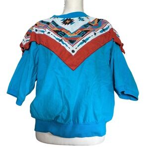Vintage Springs Industries Southwestern Country Aztec Top L Turquoise Western